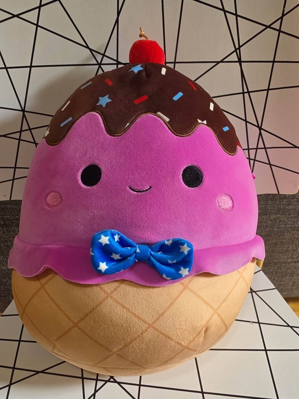 Squishmallows Pink Ice Cream Cone Plush with Blue Star Bow